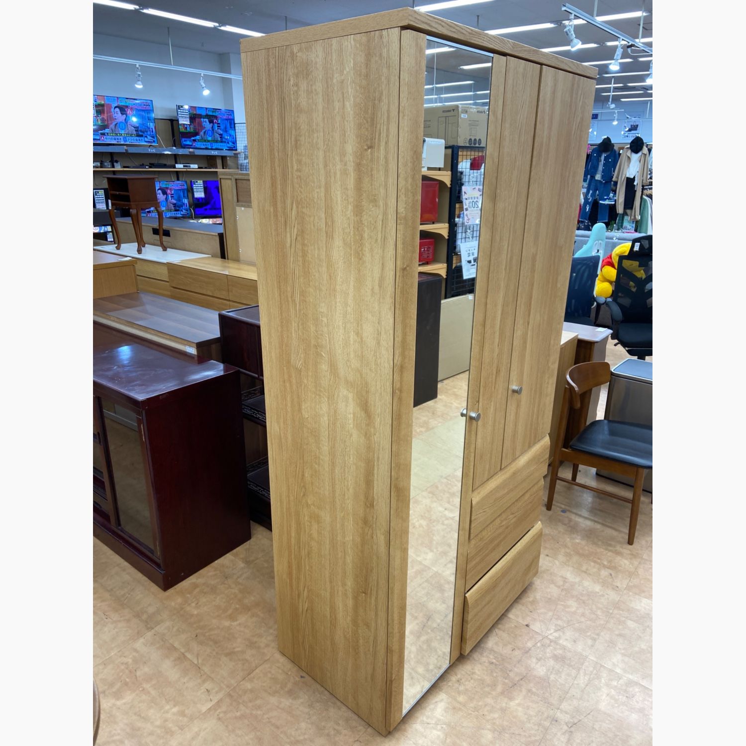 ニトリ ワードローブ ナチュラル 1枚扉鏡付き｜トレファクONLINE