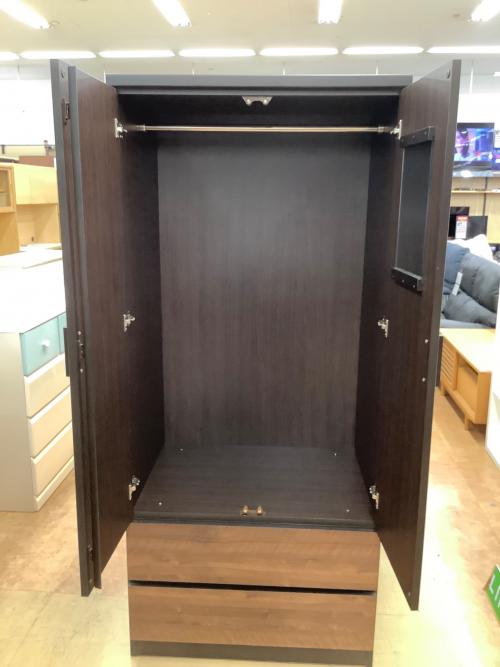 三幸ジャパン (サンコウジャパン) ワードローブ ナチュラル×ダークブラウン 20 2枚扉 2段引き出し BISCUIT 80 FUKU