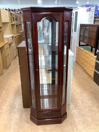 アンティークガラスショーケース ブラウン ※動作不良 1枚扉 ガラス製×木製