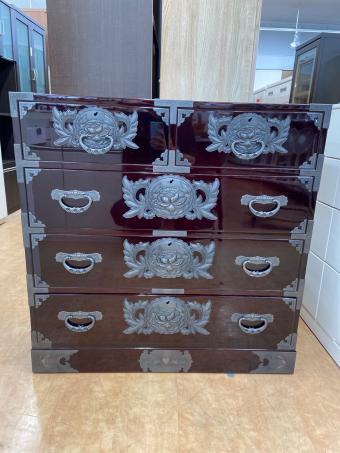 欅産業 4段チェスト ブラウン 漆塗り 4段