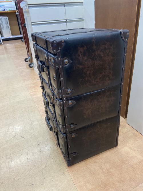 トランク型3段チェスト ブラウン