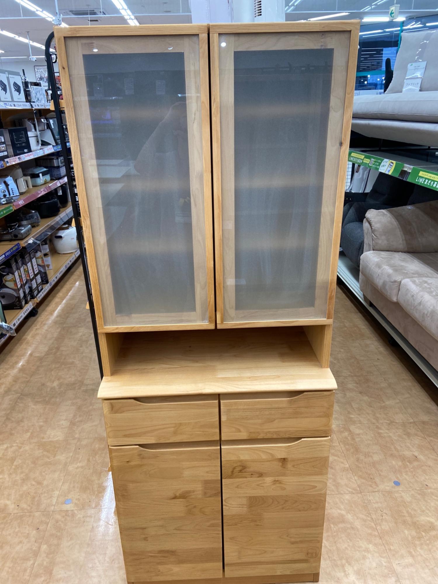 取付無料！ニトリ アルナス3 アルダー材北欧風ナチュラルキッチンボード 食器棚✨ ニトリ 食器棚 2枚扉 ナチュラル アルナス3