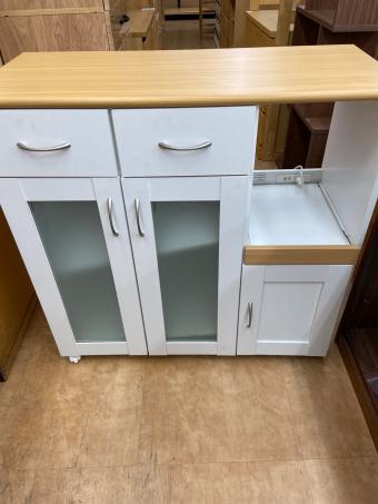 不二貿易 (フジボウエキ) レンジ台 ナチュラル×ホワイト 84 3枚扉