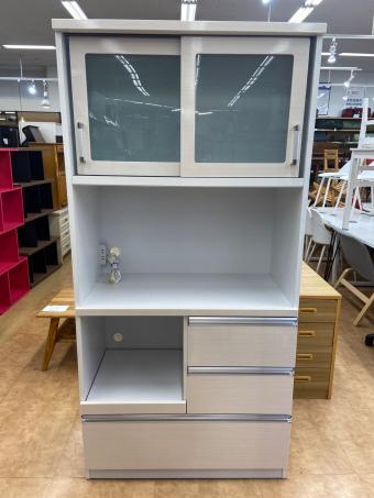 レンジボード ベージュ×ホワイト ※向かって右側面陥没有 2枚扉