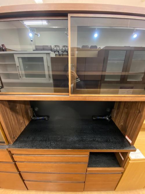 河合家具製作所 レンジボード・食器棚セット ブラウン×ブラック 2枚扉 引き出し付き