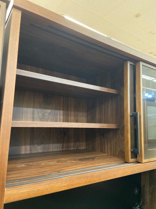 河合家具製作所 レンジボード・食器棚セット ブラウン×ブラック 2枚扉 引き出し付き