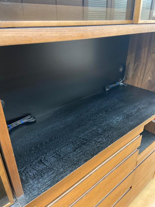 河合家具製作所 レンジボード・食器棚セット ブラウン×ブラック 2枚扉 引き出し付き