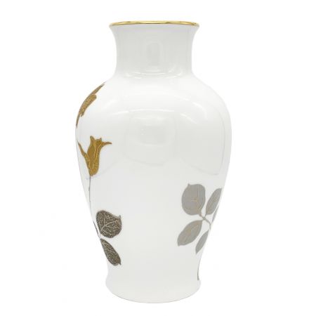 大倉陶園 (オオクラトウエン) 花瓶 ホワイト 金蝕バラ