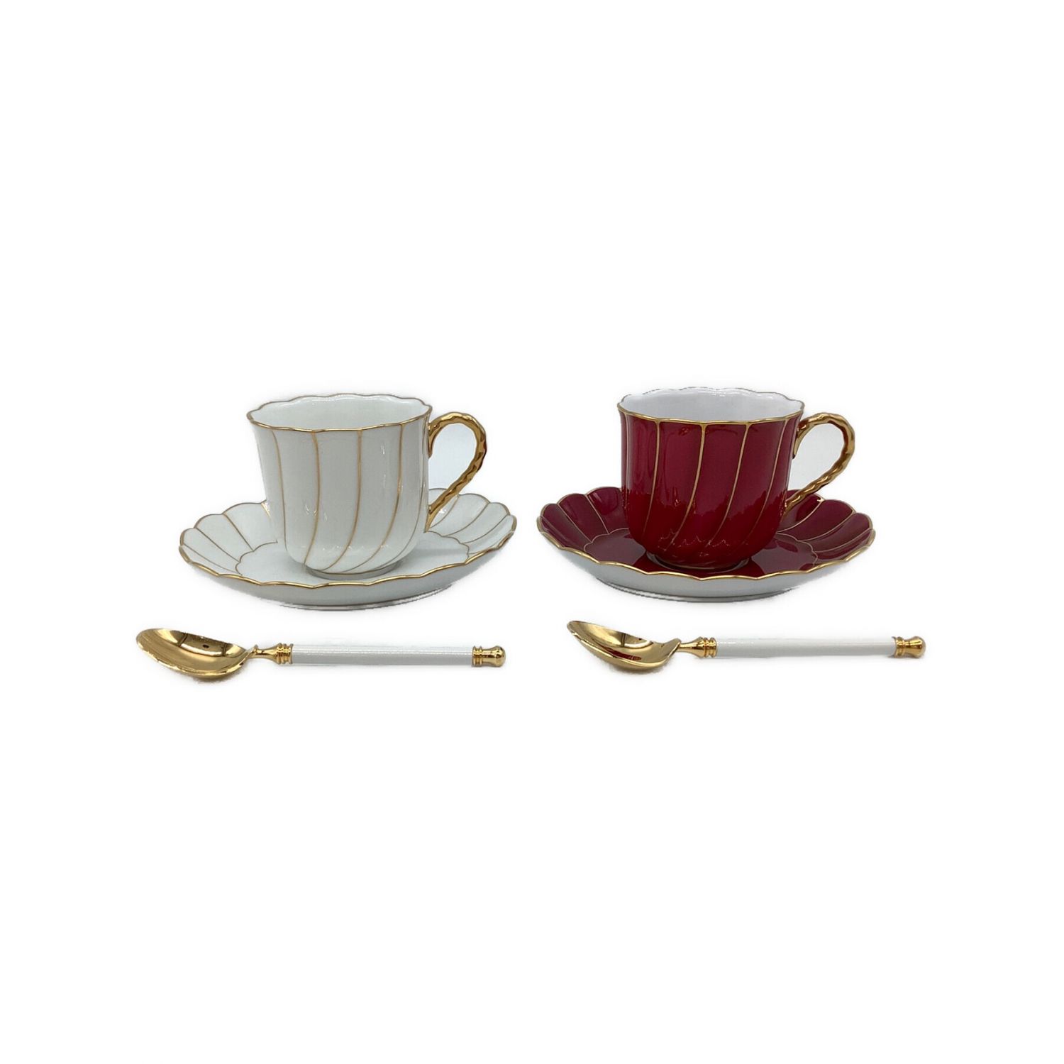 Noritake (ノリタケ) オーバルカップ&ソーサー ホワイト・レッド