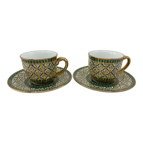 Royal Porcelain カップ&ソーサー ベンジャロン焼 グリーン 2Pセット
