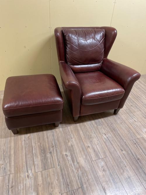 NATUZZI (ナツッジ) ウイングバックチェア ボルドー 163 オットマン付 レザー