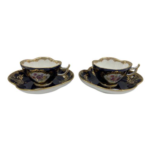 Meissen (マイセン) カップ&ソーサー ルリ地金彩絵パネルスカロップシェイプ 2Pセット