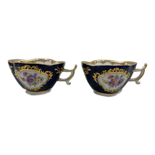 Meissen (マイセン) カップ&ソーサー ルリ地金彩絵パネルスカロップシェイプ 2Pセット