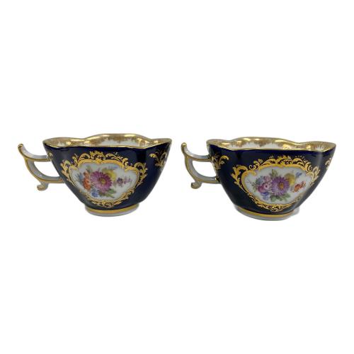 Meissen (マイセン) カップ&ソーサー ルリ地金彩絵パネルスカロップシェイプ 2Pセット