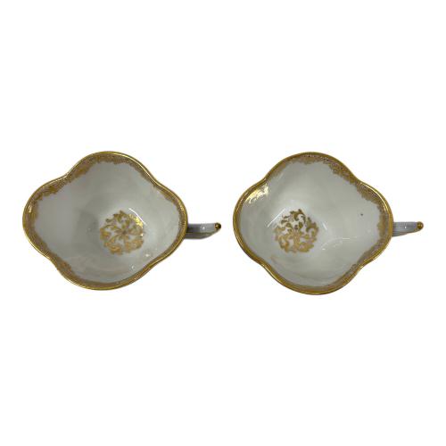 Meissen (マイセン) カップ&ソーサー ルリ地金彩絵パネルスカロップシェイプ 2Pセット