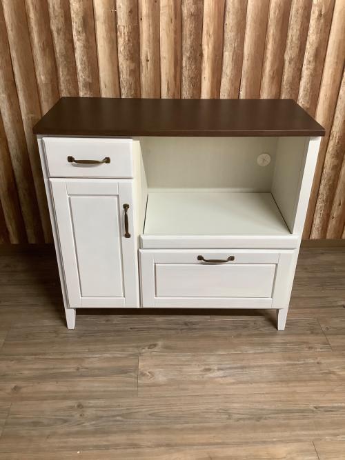 ニトリ キッチンカウンター ダークブラウン×ホワイト 280 引き出し付 コルテ