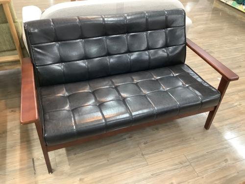 2人掛けソファー ブラック×ブラウン 全体キズ多数 合皮