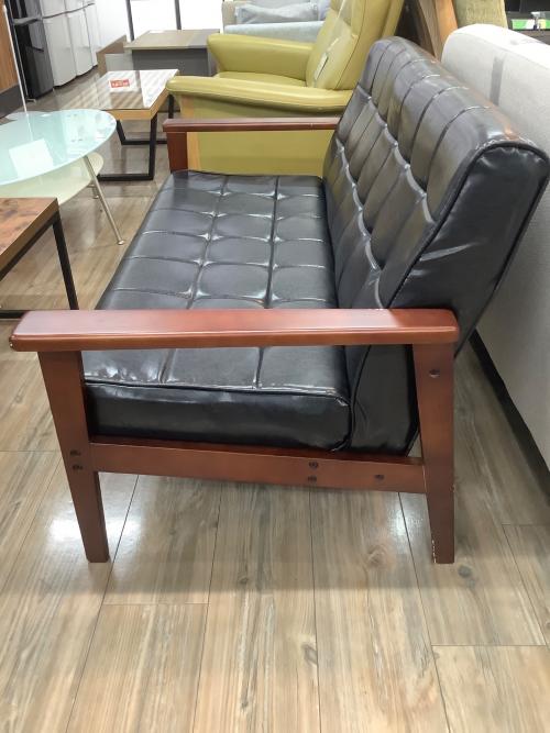 2人掛けソファー ブラック×ブラウン 全体キズ多数 合皮