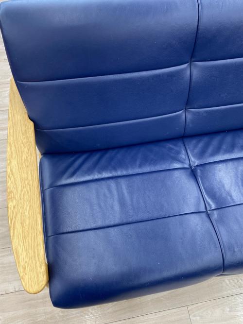 浜本工芸 (ハマモトコウゲイ) 3人掛けソファー ネイビー×ナチュラル 総革