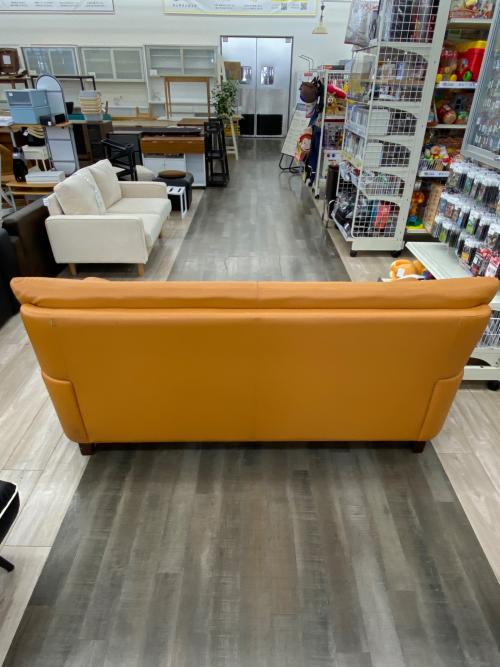 3人掛けソファー オレンジ 合皮