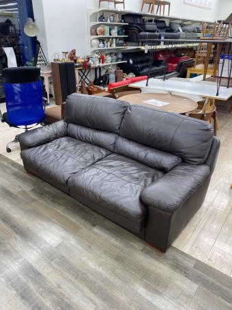 2.5人掛けソファー ブラウン 半革