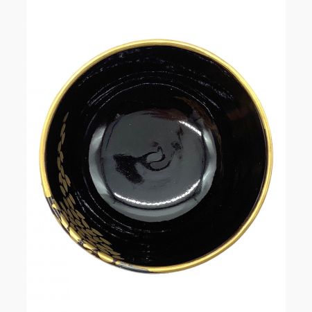 京焼 (キョウヤキ) 金桜梨地吹雪茶碗 黒×白 共箱無 USED 1P