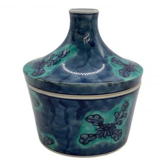 源右衛門窯 (ゲンエモンガマ) 蓋物 青彩菊絵