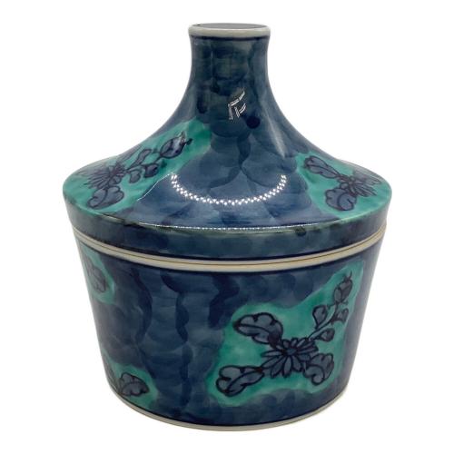 源右衛門窯 (ゲンエモンガマ) 蓋物 青彩菊絵