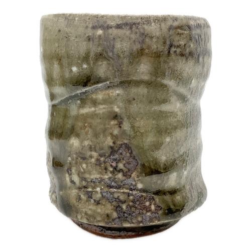 伊賀焼 (イガヤキ) ビードロ釉夫婦湯呑 新歓嗣作 共箱・陶歴付