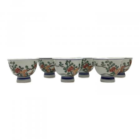 c726 煎茶　箸立 赤金襴 平安春峰 茶道具 古物 京焼 (キョウヤキ) 色絵草花紋煎茶碗揃 煎茶道具 二代平安春峰作 6客組