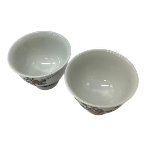 京焼 (キョウヤキ) 色絵草花紋煎茶碗揃 煎茶道具 二代平安春峰作 6客組 共箱付(真田紐欠品)