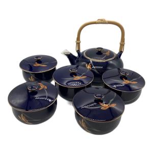 香蘭社 (コウランシャ) 蓋付茶器揃え ネイビー×ゴールド/▲