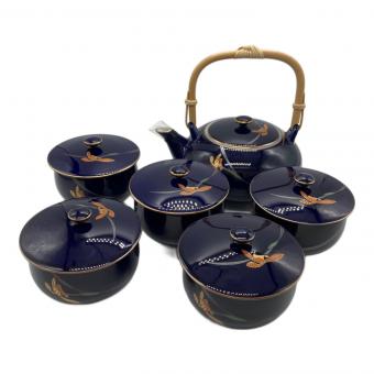 香蘭社 (コウランシャ) 蓋付茶器揃え ネイビー×ゴールド/▲