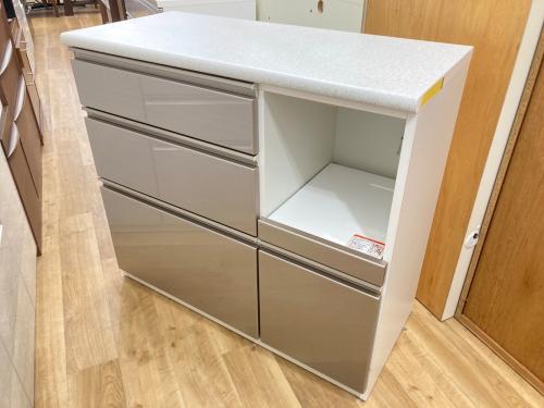 キッチンカウンター ホワイト×シルバー 3段引き出し