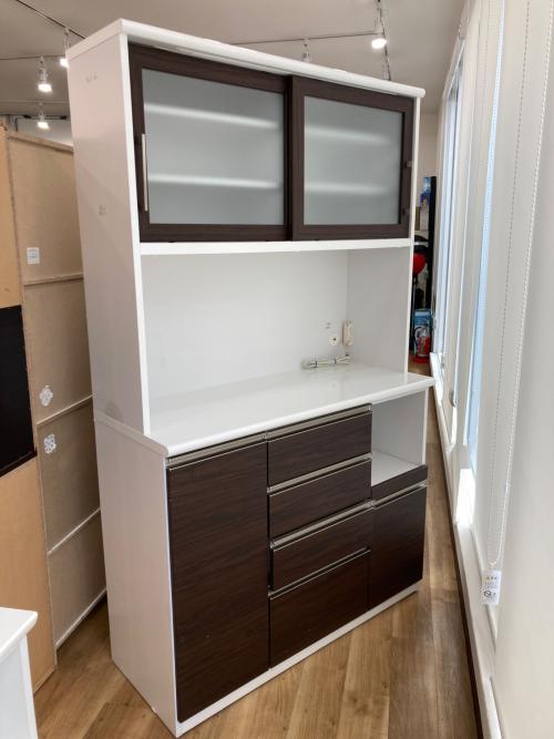 レンジボード ブラウン×ホワイト 2枚スライド扉