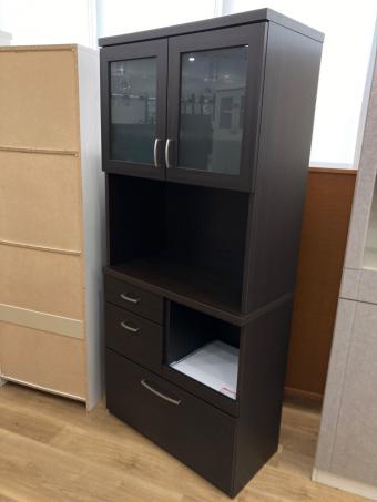 レンジボード ダークブラウン 314 2枚扉 引出③ スライド台