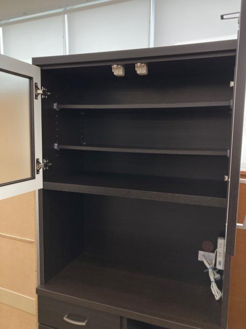 レンジボード ダークブラウン 314 2枚扉 引出③ スライド台