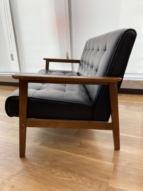 2人掛けソファー ブラック×ブラウン 木製フレーム