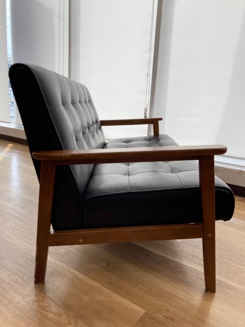 2人掛けソファー ブラック×ブラウン 木製フレーム