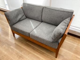 2人掛けソファー グレー×ブラウン ファブリック