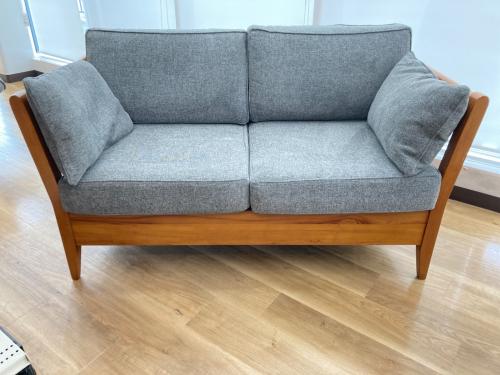 2人掛けソファー グレー×ブラウン ファブリック