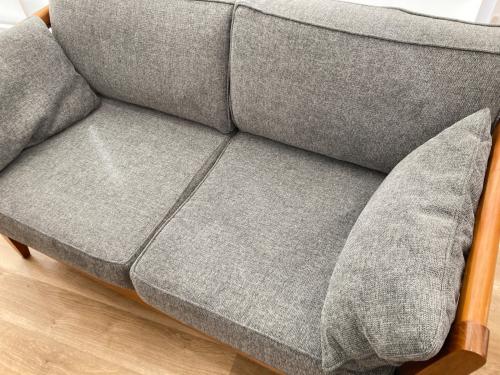 2人掛けソファー グレー×ブラウン ファブリック