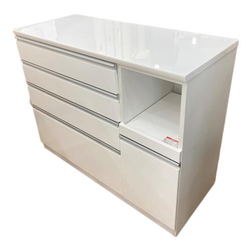 ニトリ キッチンカウンター ホワイト×シルバー 291 1枚扉 4段引き出し レジューム120