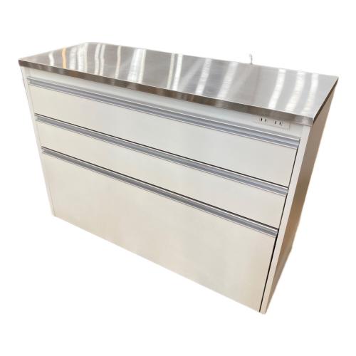 キッチンカウンター ホワイト 145 ステンレストップ 引出③ 幅:120㎝