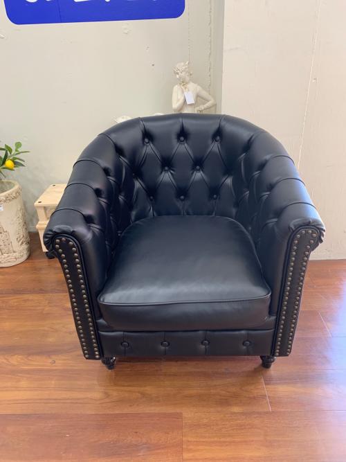 VINCENT (ヴィンセント) チェスターフィールドラウンジチェア ブラック 113 1人掛け 合皮