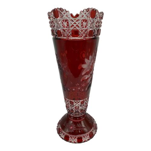 Meissen】マイセン クリスタル 赤フラワーベース 花瓶 ☆難あり