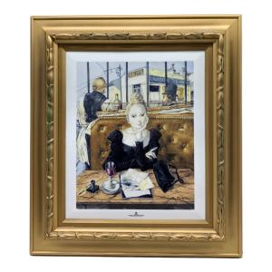 ROYAL COPENHAGEN (ロイヤル・コペンハーゲン) 陶版画 藤田嗣治「Cafe」 青錆有 限定300部 @ Π