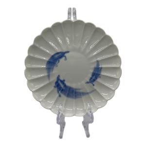 菊皿 十四代辻常陸 染付三ツ足 亀文