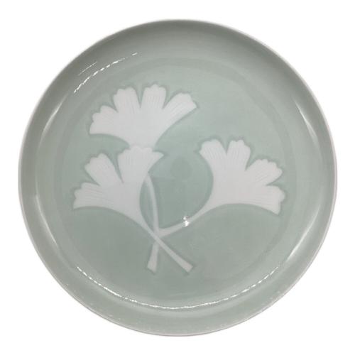 井上萬二 (イノウエ マンジ) 青白磁公孫樹文皿 共箱付