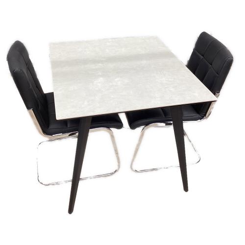 セラミックダイニング3点セット ベージュ×ブラック